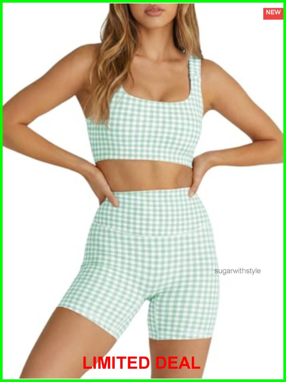 Aoysky Womens Workout Gingham 2 Piece Set Crop Tank Shorts